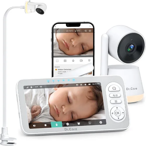 Dr.Care LumiView Plus Monitor inteligente WiFi para bebé con montaje de clip - Pantalla dividida de 5.5" 1080P y cámara 2K, modo de privacidad,