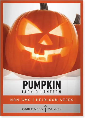 Gardeners Basics, Semillas de calabaza para plantar (Jack O Lantern) reliquia, variedad de verduras sin OMG, 0.07 onzas de semillas ideales para