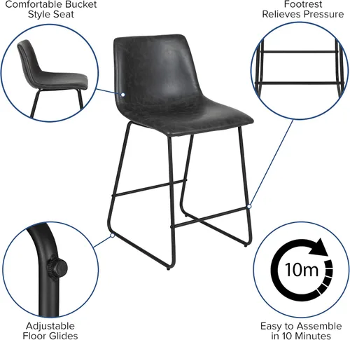 Miniatura 5 de Flash Furniture LeatherSoft Taburetes de altura de mostrador, gris, 2 piezas (2ETER1834524GY)