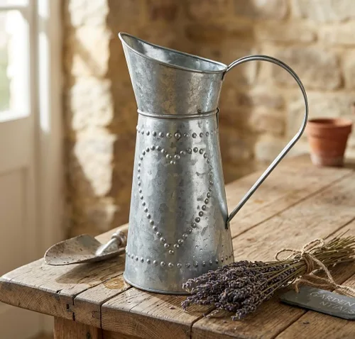 Miniatura 4 de Hosley Jarrón de metal galvanizado de 9.25 pulgadas – Jarrón rústico de arreglo floral de granja para decoración del hogar, cocina, boda y eventos