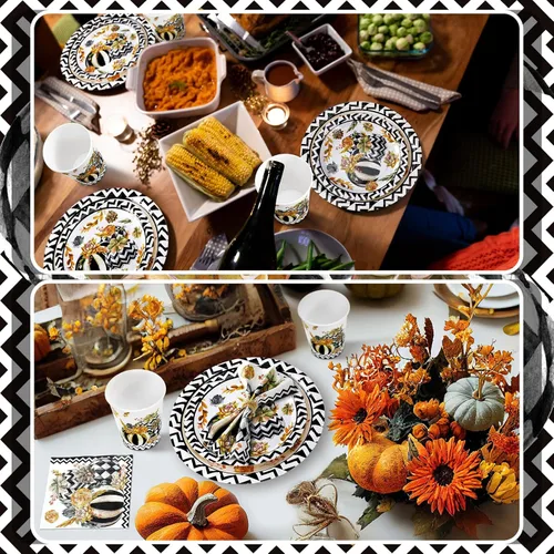 Miniatura 4 de Hsei 250 piezas de platos y servilletas de calabaza de otoño para decoración de fiesta, juegos de vajilla desechable para baby shower, suministros