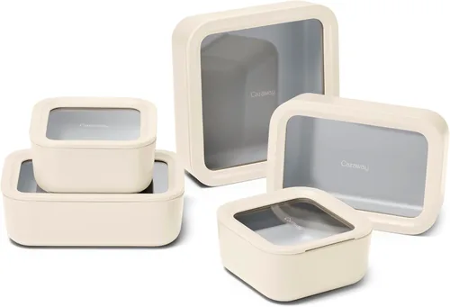 Miniatura 24 de Caraway - Juego de 3 recipientes de vidrio, almacenamiento de alimentos, 10/6.6 /4.4 tazas, revestimiento de cerámica, no tóxico, antiadherente