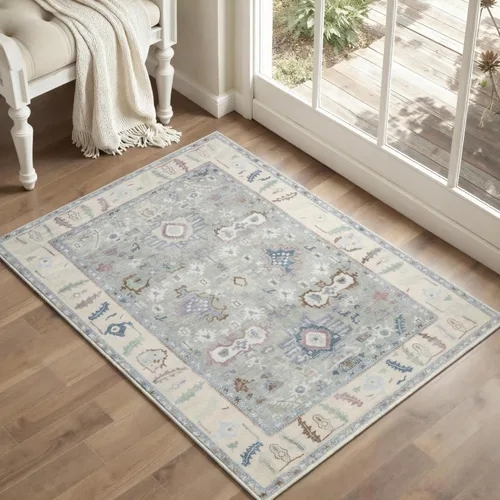 Miniatura 9 de Kuden Alfombra pequeña de 2 x 3, lavable a máquina, parte trasera antideslizante, estilo vintage, suave, pelo bajo, alfombras de área para entrada