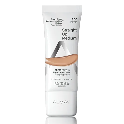 Almay Skintone Matching Foundation, Base Smart Shade para el rostro con SPF 15, Hipoalergénico, Sin aceite, Probado por dermatólogos, 300 Straight