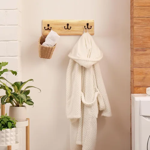 Miniatura 5 de Threehoney 2 percheros de madera para montaje en pared, estilo granja de 15.8 pulgadas con 3 ganchos, colgador de pared resistente para colgar