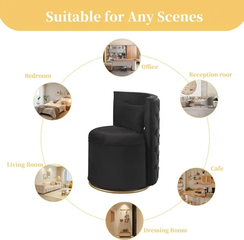 Miniatura 7 de Silla de acento giratoria, sofá redondo de terciopelo de almacenamiento, silla tapizada con barril moderno para guardería, sala de estar, hotel