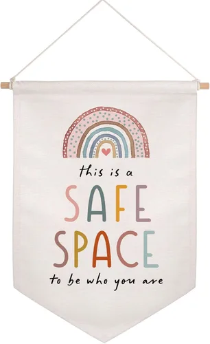 Este es un espacio seguro para ser quien eres Arte de positividad neutral Bandera de pared para sala de juegos de niños Bandera de decoración de
