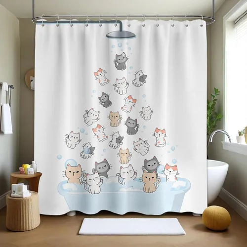 Miniatura 45 de Cortina de ducha floral para primavera y verano, flores silvestres, flores y mariposas, decoración de baño, tela impermeable con ganchos, 70