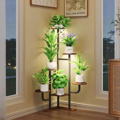 Miniatura 9 de Homsorout Soporte de Esquina para Plantas de Interior - Soporte de Plantas de Interior de 6 Niveles, Estante Redondo de Metal para Plantas
