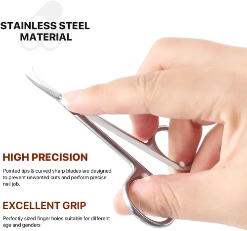 Miniatura 8 de Qunzhao Tijeras de cutícula para mujeres y hombres, curvadas de acero inoxidable con punta de aseo, cuchillas de manicura, uñas para piel seca (1)