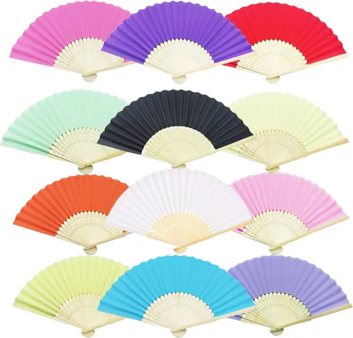 Miniatura 8 de Woohome 15 abanicos plegables de papel azul claro ventilador de bambú para baile, parte, picnic, regalo de fiesta de boda, decoración de boda