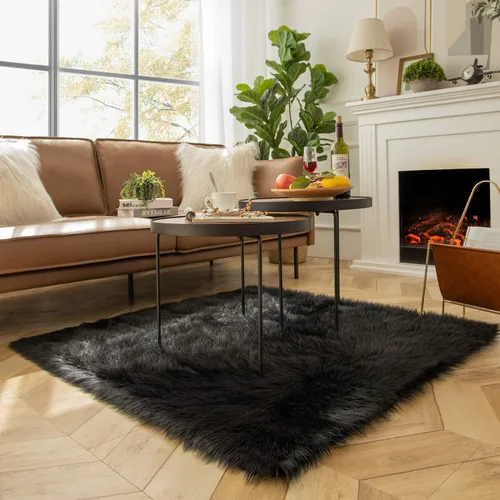 Miniatura 47 de Ashler Home Deco - Tapete de pelo sintético de oveja, mullido, suave, de 2 x 3 pies, lavable a máquina, dormitorio, habitación de los niños, sala