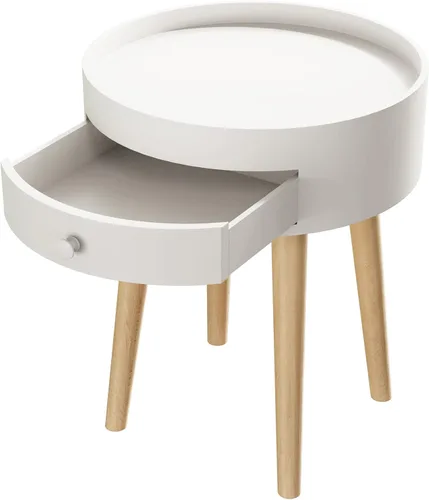 Miniatura 4 de Mesa auxiliar redonda blanca para sala de estar, mesita de noche moderna, mesa de centro pequeña con cajón para dormitorio, espacio pequeño, patas