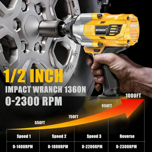 Miniatura 3 de NATBEESY Llave de impacto inalámbrica compatible con batería DeWalt de 20 V: destornillador de impacto de anillo de cerdo de 1/2 pulgada - Alto par