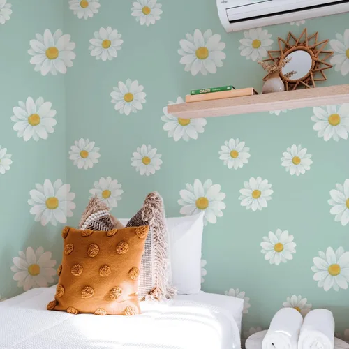 Miniatura 2 de JAHUL Papel tapiz de margaritas para despegar y pegar, diseño floral, lindo autoadhesivo, extraíble, papel tapiz de flores en papel tapiz/papel