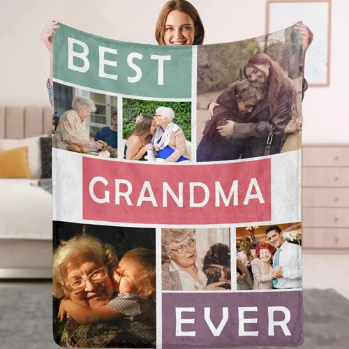 Miniatura 10 de Manta personalizada con fotos de collage para abuelos, mantas personalizadas con el mejor abuelo de todos los tiempos, cumpleaños, vacaciones