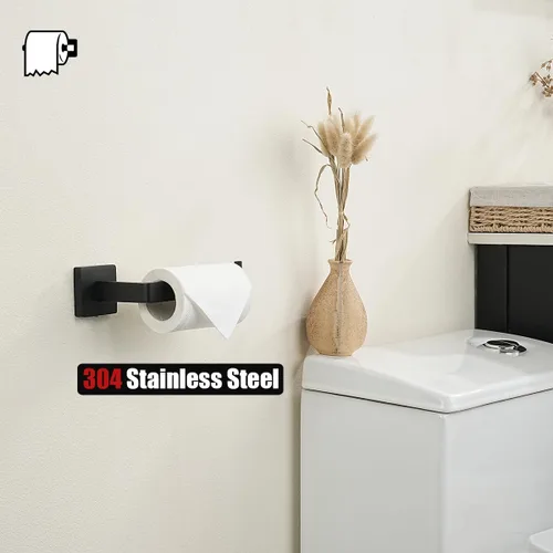 Miniatura 5 de JQK Soporte de papel higiénico negro, dispensador de papel de seda de 0.031 in de grosor de acero inoxidable 304 de 5 pulgadas para baño, soporte