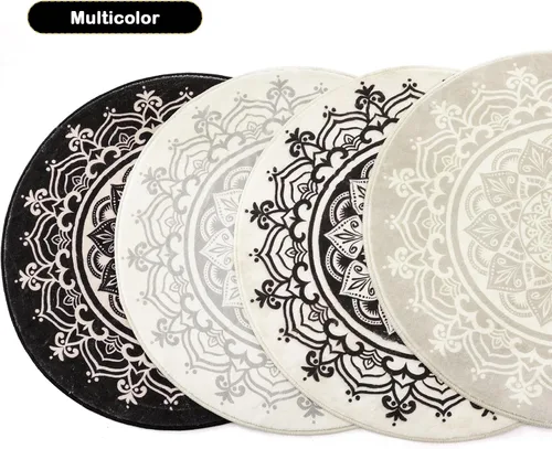 Miniatura 7 de Carvapet Alfombra redonda de 3 pies, alfombra circular con estampado de mandala, antideslizante, lavable, suave para entrada, baño, guardería