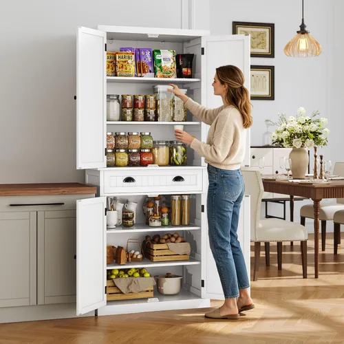 Miniatura 3 de ARTPOWER Armario de almacenamiento de despensa de cocina de 72 pulgadas de alto con cajón y estantes ajustables, armario de despensa para cocina