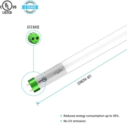 Miniatura 3 de LEDMyplace18W - Tubo de luz LED híbrida de 4 pies, 6500 K, luz blanca diurna, 2400 lúmenes, lente transparente, extremo único o doble T8, reemplazo