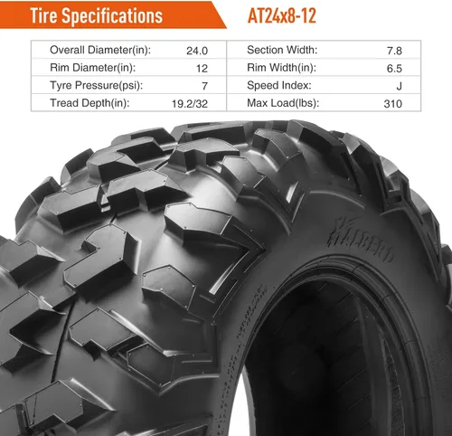 Miniatura 5 de HALBERD Neumáticos para ATV, 24x8-12 y 24x10-11 6PR 24x8x12 24x10x11 Todo Terreno ATV UTV Neumáticos todoterreno para Honda Fourtrax Rancher TRX400