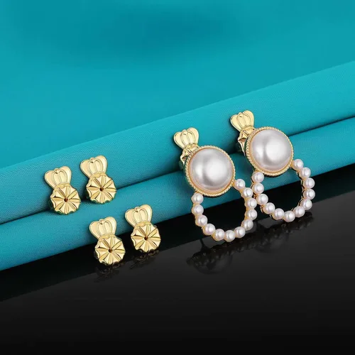 Miniatura 2 de Catinee 6 piezas de aretes para orejas caídas, ajustables, hipoalergénicos, seguros para aretes pesados (dorado)