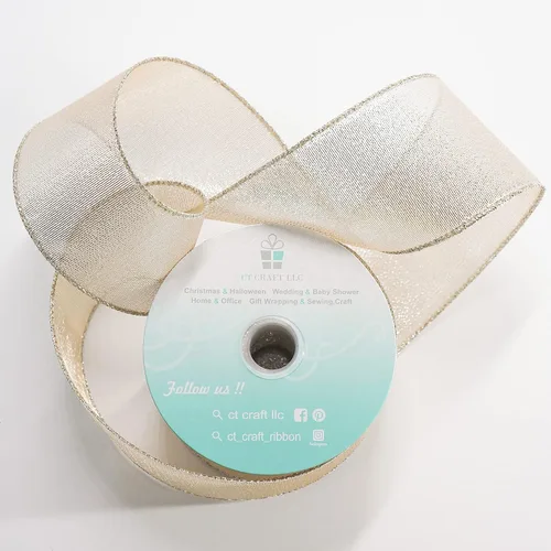 Miniatura 8 de Cinta con alambre metálica dorada champán de 2.5 pulgadas x 10 yardas para decoración del hogar de Navidad, lazo para decoración de árbol, envoltura