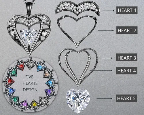 Miniatura 77 de Collar de cristal de 5 corazones, chapado en oro rosa de 18 quilates, colgante con cadena de plata de ley 925 de 18 + 2 pulgadas, joyería de piedra