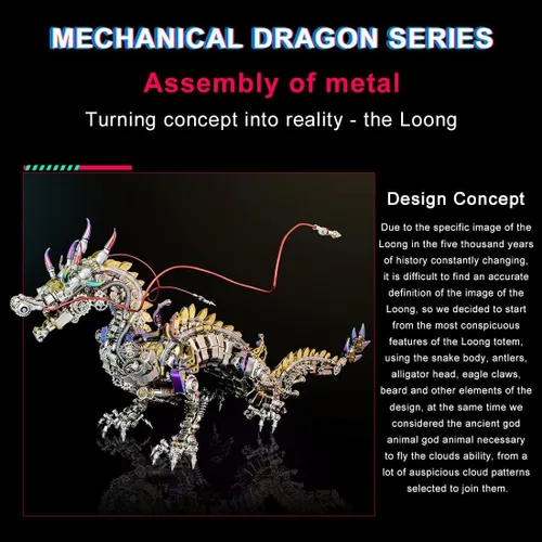 Miniatura 5 de Rompecabezas de metal 3D – Kit de modelo de dragón chino grande – Rompecabezas de metal mecánico – Adorno de escritorio de bricolaje – Rompecabezas