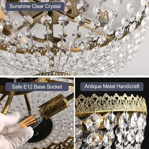 Miniatura 6 de Candelabro de 3 luces estilo Imperio Francés con cristal K9, iluminación con montaje empotrado para techo, lámpara antigua para comedor, entrada