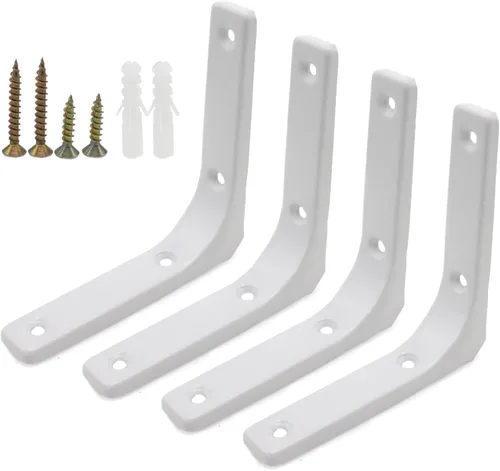 Miniatura 9 de 8 piezas de soportes en L de 2 pulgadas, soportes de esquina de montaje en pared resistentes en blanco para madera, estantes, gabinetes, soporte