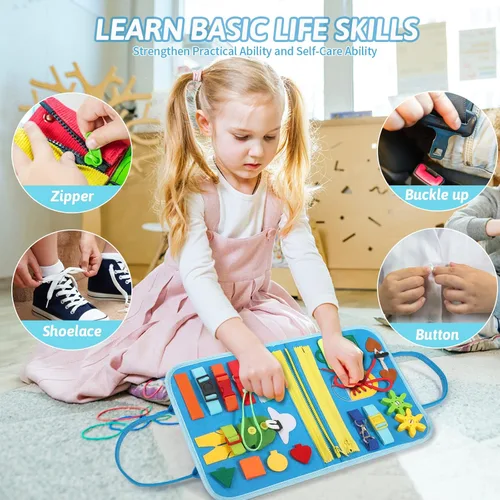 Miniatura 4 de Juguetes Montessori de tablero ocupado para niños pequeños, libro sensorial ocupado para niños pequeños de 1 a 3 años, actividad de aprendizaje