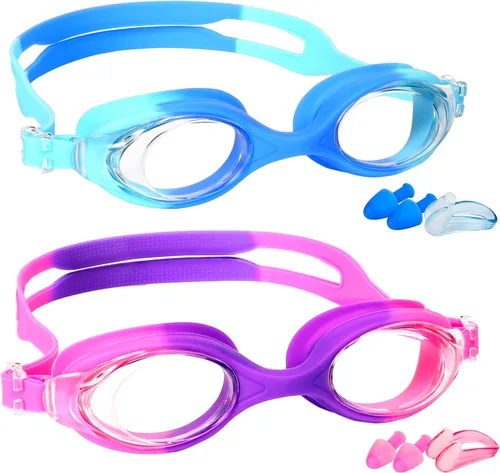 Miniatura 10 de EWPJDK Gafas de natación para niños, paquete de 2 gafas de natación antivaho sin fugas para niños de 3 a 15 años Negro & Rosado