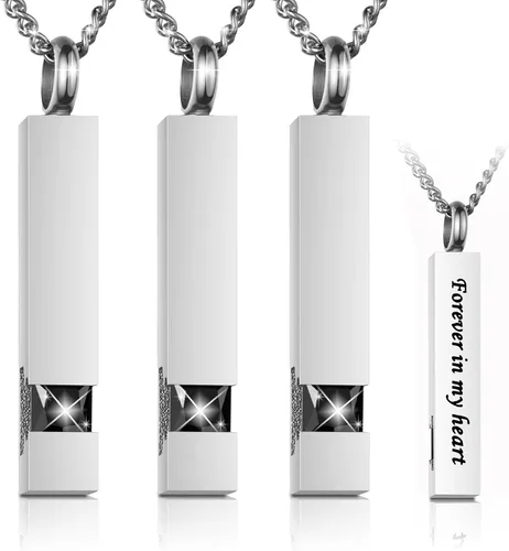 Paquete de 3 collares de urna para cenizas, joyería conmemorativa de cremación para cenizas, urna de barra de circonita cúbica, colgante de urna de