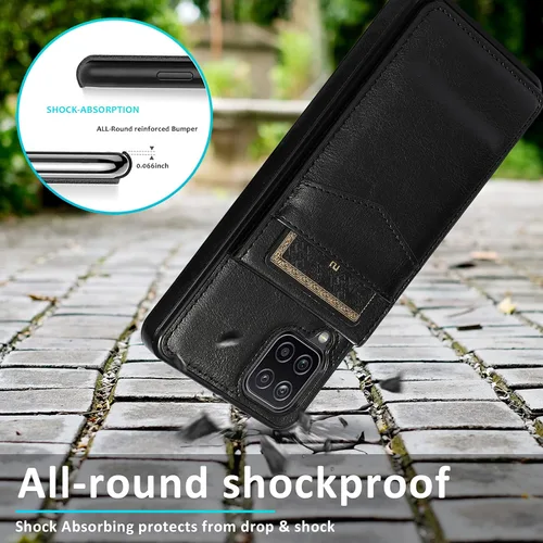 Miniatura 6 de Asuwish Funda de teléfono para Samsung Galaxy A12 con protector de pantalla de vidrio templado, soporte para tarjetas de crédito, soporte de piel