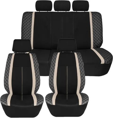 We Are Young Life is Fun™ Juego completo de fundas de asiento de automóvil a cuadros de ajuste universal, accesorios interiores de color beige,