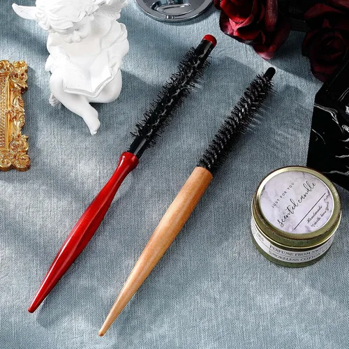 Miniatura 7 de 2 piezas de cepillo pequeño redondo para el cabello, mini cepillo redondo de madera, cepillo Quiff, peines de pelo de cerdas de nailon para vestir