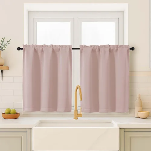Miniatura 274 de OVZME Cortinas opacas turquesa para tratamiento de ventanas pequeñas, cortinas cortas con bloqueo de luz para ventana de cocina sobre el fregadero