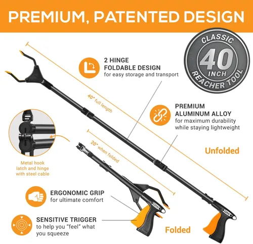 Miniatura 5 de EZPIK Herramienta de agarre plegable clásica de 40 pulgadas para ancianos + imanes, alcanzador para discapacitados y personas mayores, agarradores