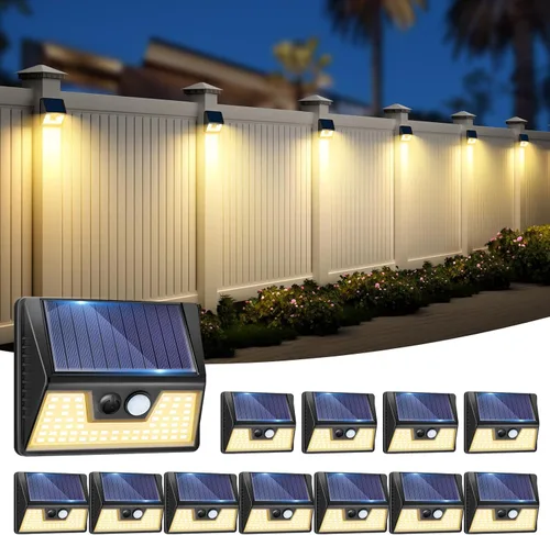 Miniatura 15 de vighep Paquete de 12 luces solares de movimiento para exteriores, luces impermeables para valla al aire libre, luces LED de pared blancas cálidas