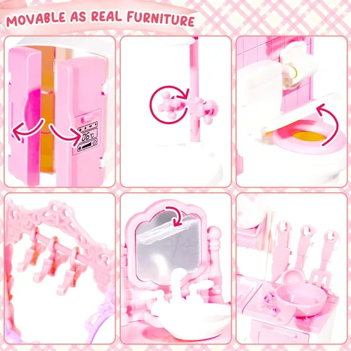 Miniatura 3 de Juego de muebles en miniatura de 92 piezas, accesorios de mini muebles de plástico para dormitorio, sala de estar, baño, cocina, kit de casa pequeña
