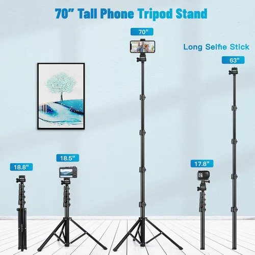 Miniatura 2 de Victiv - Trípode para teléfono de 1.78 metros (70 pulgadas), trípode para iPhone con control remoto y soporte para teléfono, resistente y estable