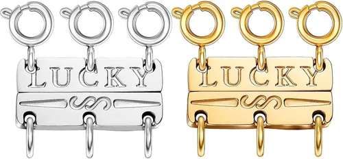 Miniatura 12 de Dailyacc Collar de la suerte, cierre de capas de oro de 18 quilates y plata, múltiples cierres de collar fuertes para separador de aspecto en capas