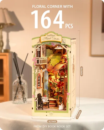 Miniatura 2 de Rincón de Libros DIY Esquina Floral, Kits de Rompecabezas 3D Rincón de Libros para Adultos, Rincones de Libros Decorativos para Estantería Escenas