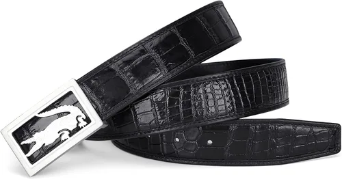 Miniatura 3 de PIJUSHI Cinturón de cuero de cocodrilo para hombre con hebilla de placa, cinturón de cuero para hombre