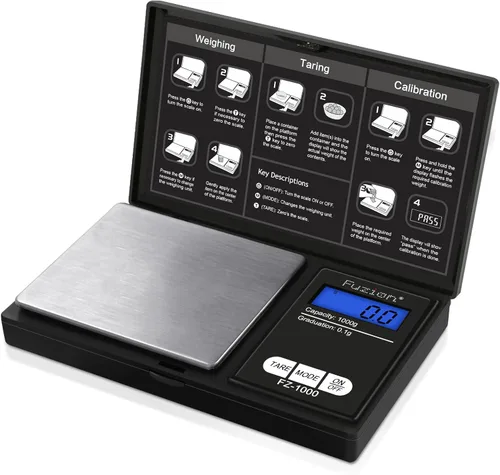 Fuzion Báscula digital de bolsillo de gramo de 35.27 oz/0.00 oz, báscula digital pequeña, gramos, onzas, granos, báscula de hierbas, báscula de Negro