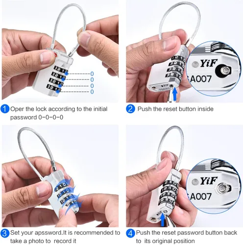Miniatura 6 de Diyife - Paquete de 2 cerraduras de equipaje TSA con cable flexible de 5.5 in, candado de seguridad con combinación de 4 dígitos para maleta