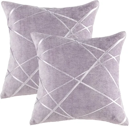 Miniatura 15 de GIGIZAZA - 2 paquetes de fundas de cojín de chenilla con rayas plateadas de jacquard para decoración de sofá