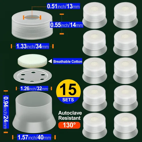 Miniatura 3 de Biomed Solutions Tapa y anillo de bolsa de cultivo de hongos para cultivar sellado, cubierta de filtro de algodón, 1.260 in, 15