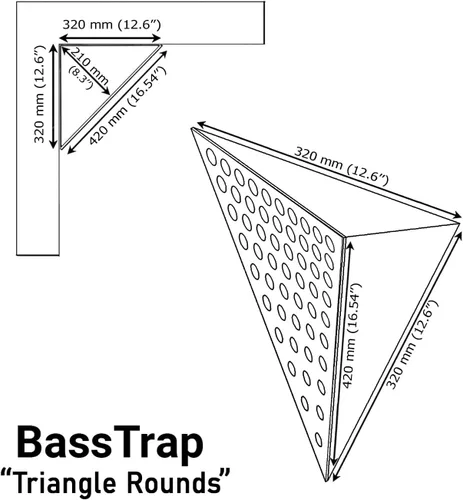 Miniatura 4 de Paquete de 2 — Espuma acústica para absorción de sonido y difusión en esquinas de techo, trampa de bajos «Triángulo» con placa HDF laminada Blanco